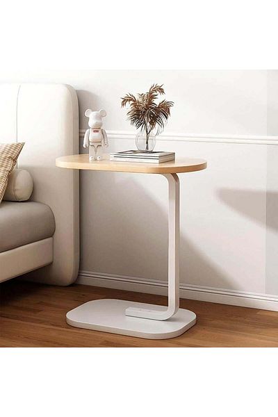 Trendat Wooden side table with white base