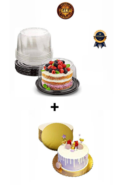 Set of 10 Cake Container Set with plastic lid Diameter:24cm H:11cm + 24cm cake base medium size cake box