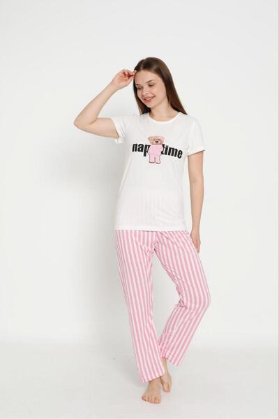 meynur moda Set de pijamale cu mânecă scurtă din bumbac pieptănat de calitate