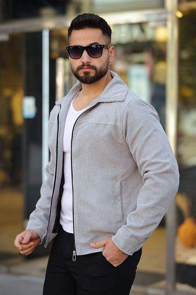 Moderk New Men's Seasonal Corduroy Twill Lined Inner Pocket Zippered Spring Summer Jacket