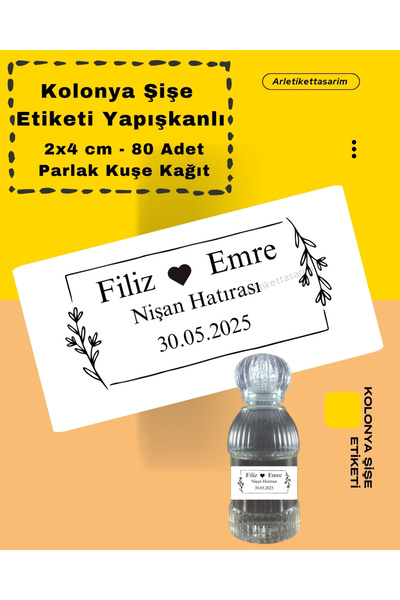 arl etiket tasarım dijital baskı merkezi Αναμνηστικό αρραβώνα με ετικέτα μπουκαλιού κολωνίας 2x4 cm 136 τεμάχια - Arl Label Design