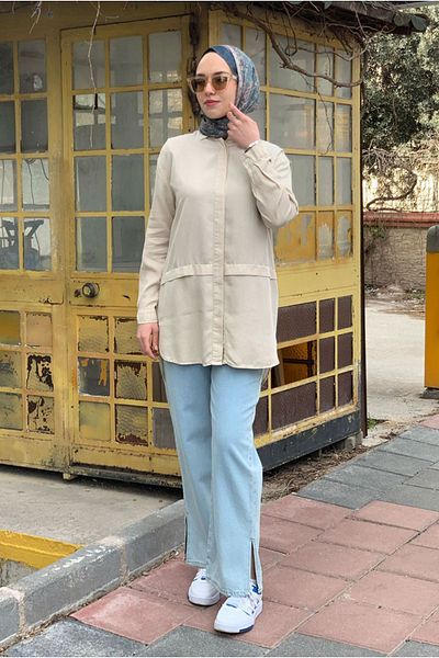 Moda Rosa 25Y7050 - Ecru - Folded Denim Shirt Tunic