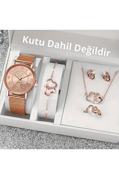 TNY Kalp Detaylı Plastik Kordonlu Kadın Kol Saati ve Şık Takı Seti - Anneler ...