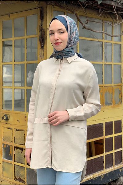 Moda Rosa 25Y7050 - Ecru - Folded Denim Shirt Tunic