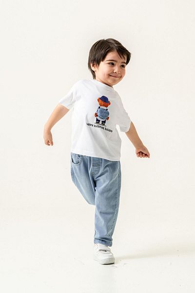 miabambim Jeans Pants Coordinated with Teddy Motif T-Shirt