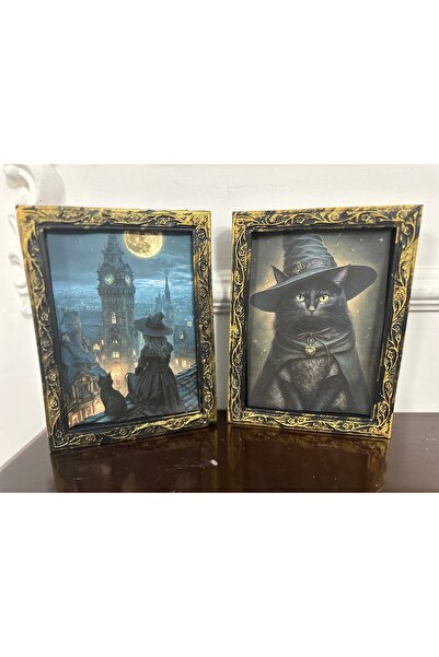 busraconcept Pictură decorativă vintage 2 bucăți pisică 20cm