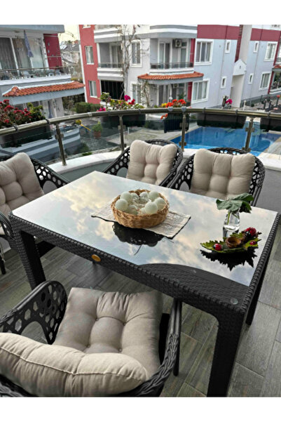 ZİYNET HOME Lotus Pofidik Arkalıklı Bej Sandalye Minderi 4 Adet Özel Dikişli ...