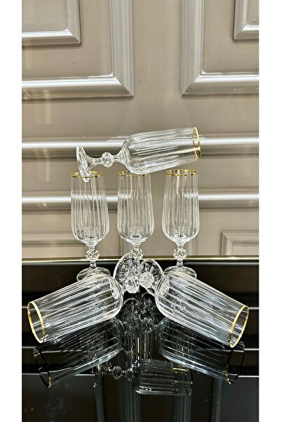 Vakıf home Bohemia Kristal Ayaklı Kesme El İşi Çubuk Kahve Yanı Su Bardağı Gold