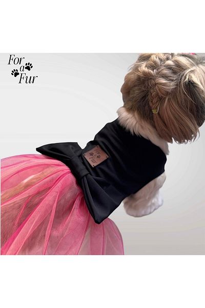 For a Fur Cat Dog Tutu Dress Black Pink Puppy Tutu with Bow Detail
