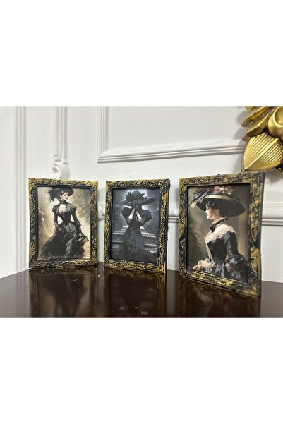 busraconcept Pictură decorativă realizată manual în stil vintage 3 buc 20cm