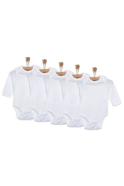 ebebek Hello Baby loBaby Baby Basic Ribbed Envelope Collar 5-Piece Long Sleeve Body - White