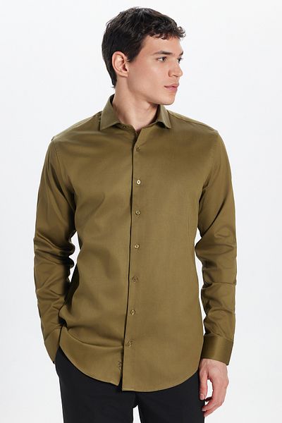 Tudors Ανδρικό πουκάμισο Slim Fit Slim Fit 100% Cotton Cotton Satin Premium Series Πράσινο πουκάμισο