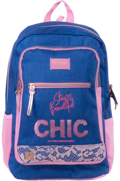 Pause Stylish Students Backpack, 17.5 Inch Size, Blue/Pink