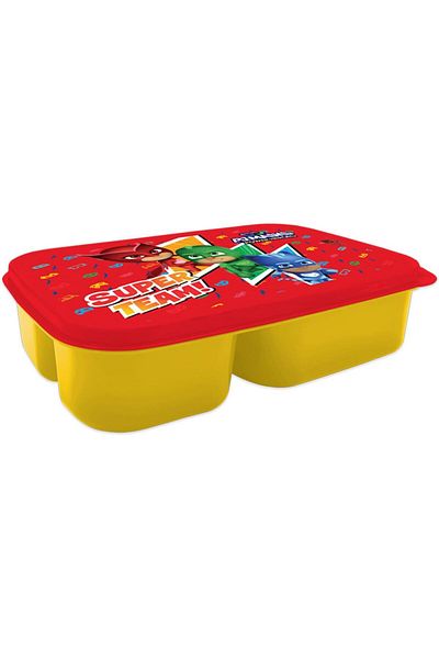 Pj Mask Pjmask Kids Plastic Lunch Box with 3 Compartment, Red/Yellow