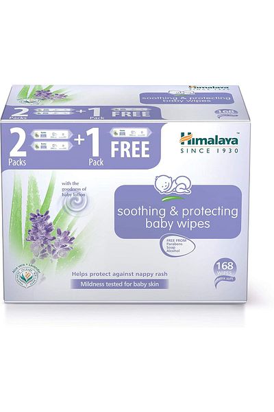 Himalaya Soothing & Protecting wipes, Pack of 3 (2+1 Free) X 56 Sheets, 168 Wipes