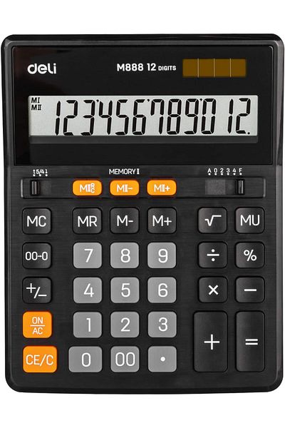 Deli Dual Memory Function 12 Digit Calculator, Black
