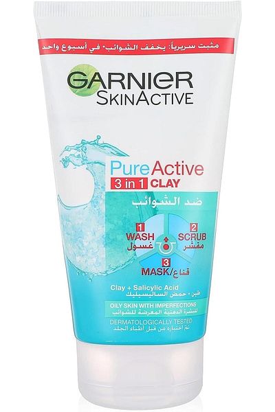 Garnier غسول ومقشر وقناع 3 في 1 من بيور أكتيف 150 مل