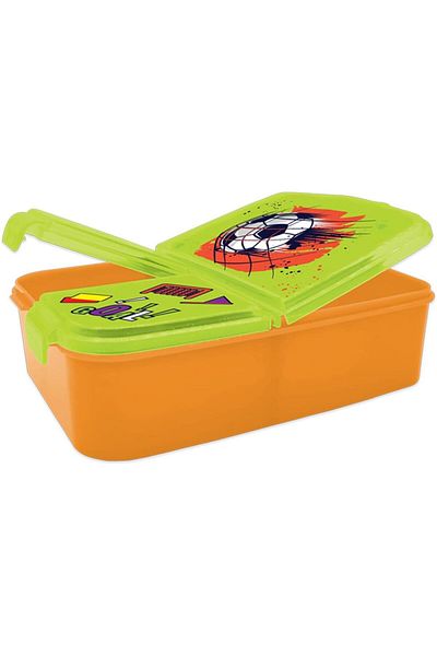 Generic صندوق غداء بلاستيكي مطبوع عليه صورة كرة قدم للأطفال، بثلاثة أقسام، أخضر/برتقالي
