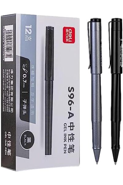 Deli قلم جل S26-A ذو رأس رصاصي ناعم للكتابة، مجموعة من 12 قطعة، مقاس رأس 0.7 ...