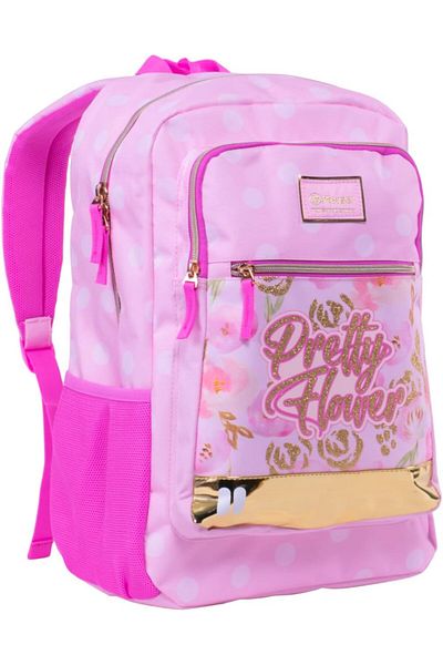 Pause Students Rose Print Backpack with Main Compartments, 17.5-inch Size, Pink