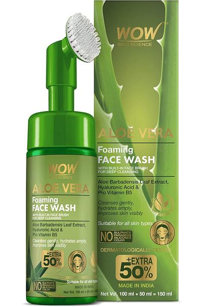 WOW Skin Science Foaming Aloe Vera Face Wash for Pimples, Dry & Oily Skin. No Parabens, Sulfate, Sil