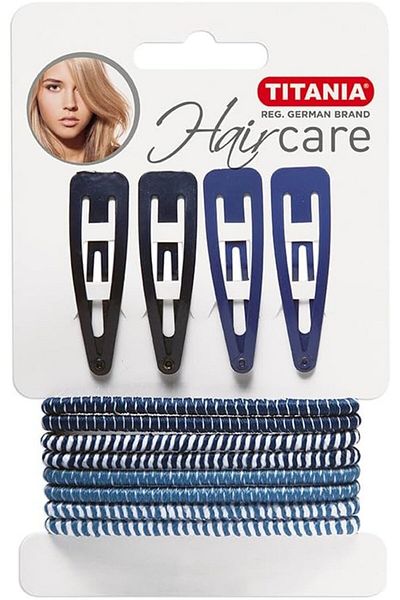 TİTANİA TITANIA Contour Hair Clips - 4 Pcs + Hair Elastics - 8Pcs - Blue