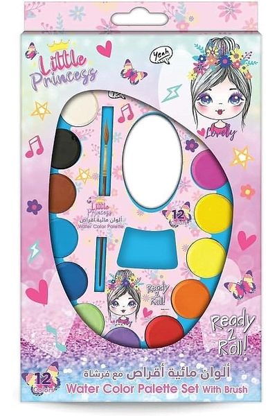 Rainbow Max مجموعة ألوان مائية من ليتل برنسيس، 12 لونًا مع فرشاة، مناسبة للمدرسة ومحترفي الحرف اليدوية للأطفال