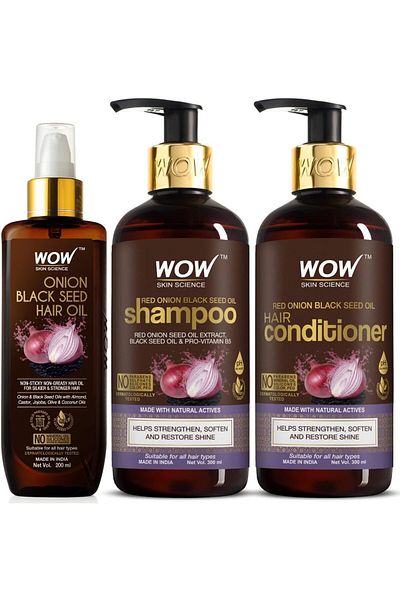 WOW Skin Science Onion Black Seed Oil Hair Care Kit Shampoo, Conditioner and Oil (800ml)