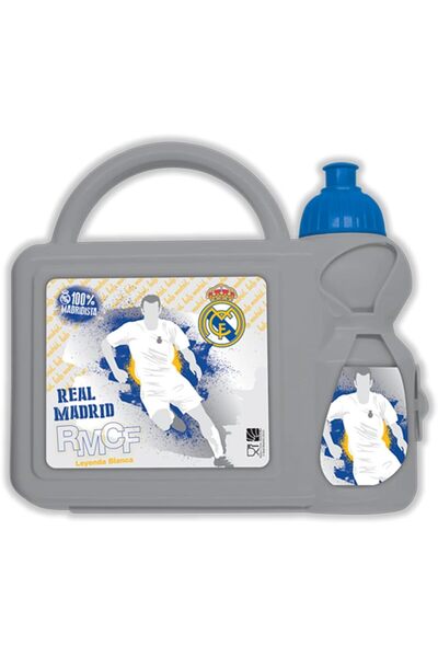Real Madrid Realmadrid Kids Plastic Lunch Box and Water Bottle, Gray