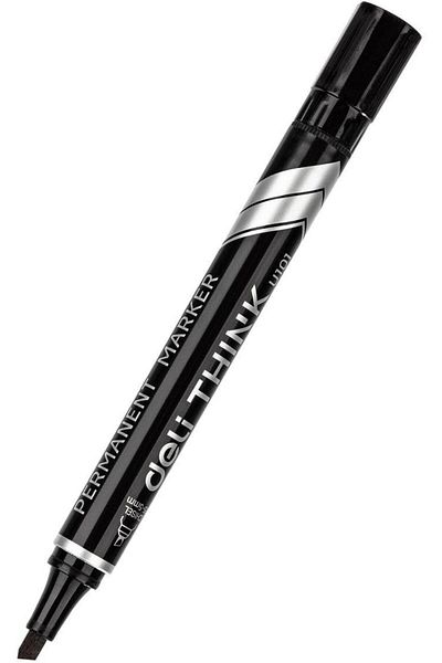 Deli Think 1.5-5mm Chisel Tip Low Odour Ink Permanent Marker 12 Piece Set, Black