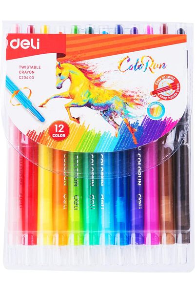 Deli Twistable Crayon Set Multicolor -12 Pc Set|Kids Coloring Crayon