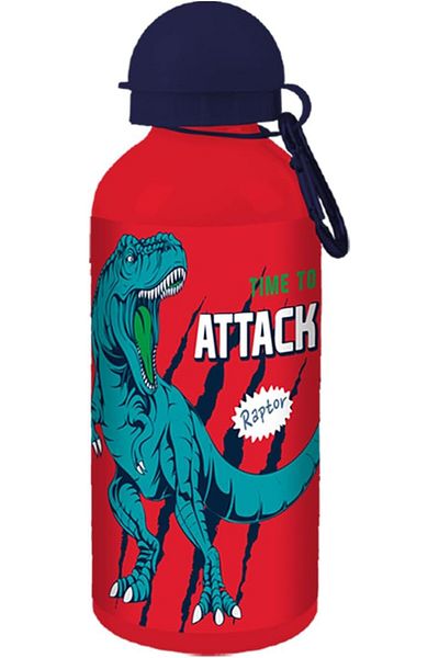 Generic Kids Dinosaur Printed Design Aluminum Water Bottle with a Hook, 600 ml Capacity