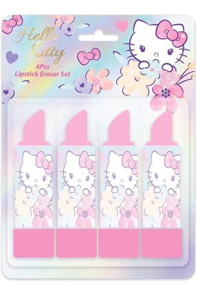 Hello Kitty مجموعة ممحاة أحمر الشفاه هالو كيتي للأطفال، 4 قطع، أزرق