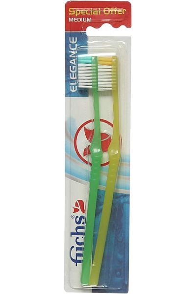 Fuchs Elegance Medium Toothbrush Pair for Adults - Green & Yellow