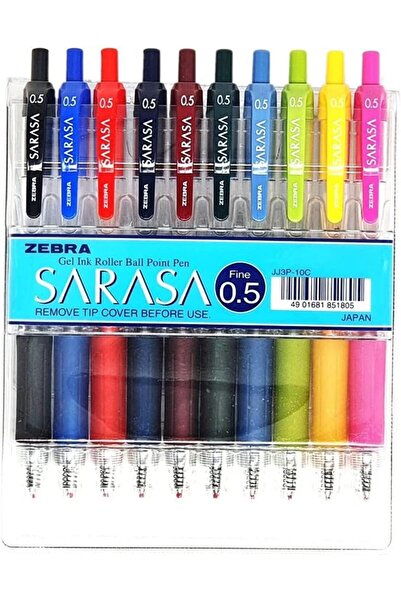 Zebra قلم ساراسا 10 ألوان في بطاقة برأس 0.5 مم، عبوة من 12 قلمًا، متعدد الألوان