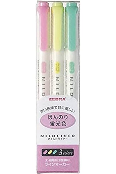 Zebra 3 Colour Mildliner Highlighter Pen in Card 10-Pack, Multicolour
