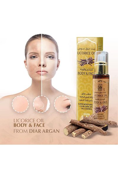 Diar argan Licorice Oil for Body and Face Ultra Moisturizing Dark Spot Removal Oil Control Oil Diar Argan 50ml