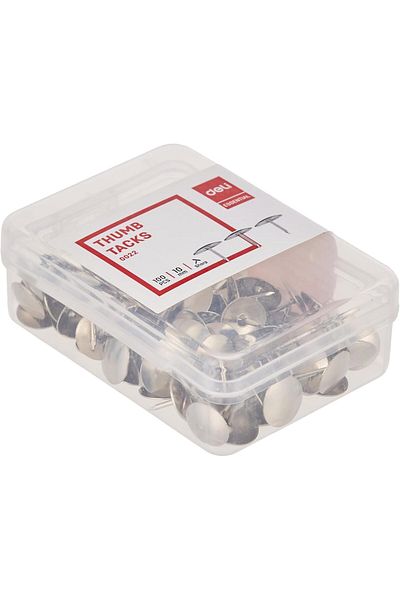 Deli 100-Piece Thumb Tacks, 10 mm Size, Silver