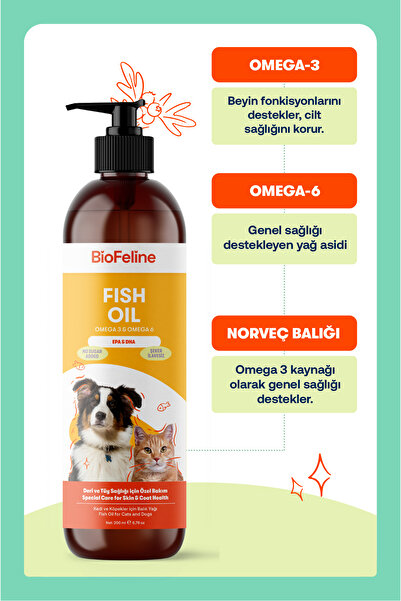 BioFeline Kedi ve Köpekler İçin Omega 3 ve 6 İçerikli Balık Yağı – Tüy ve Genel Sağlık Destekleyici