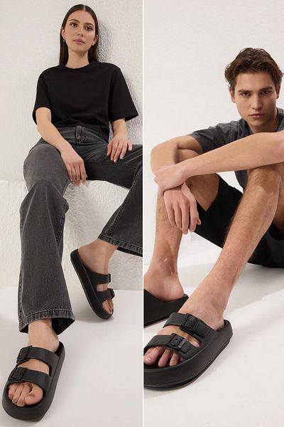 TRENDYOL SHOES Чорні капці унісекс з подвійною пряжкою на легкій підошві TAKSS25TE00019