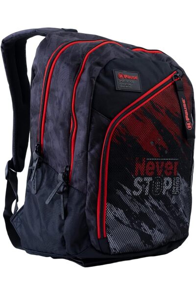 Pause Stylish Students Backpack, 17.5 Inch Size, Red/Black