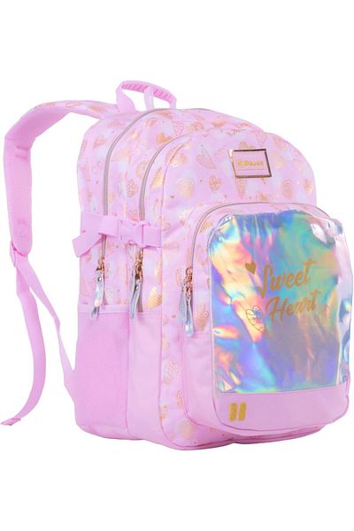 Pause Students Hearts Print Backpack with 2 Main Compartments, 17.5-inch Size, Pink
