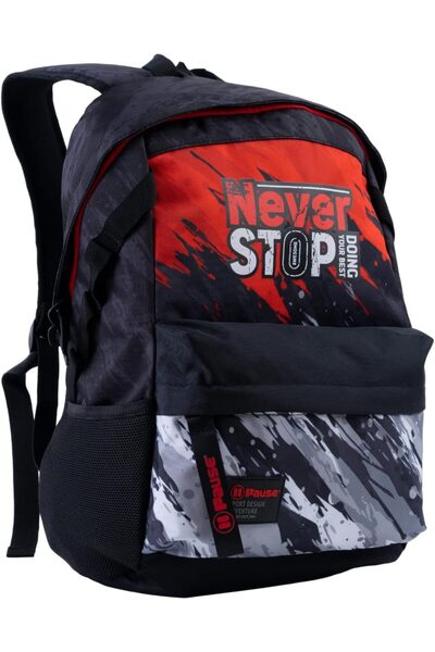 Pause Stylish Students Backpack, 17 Inch Size, Red/Black