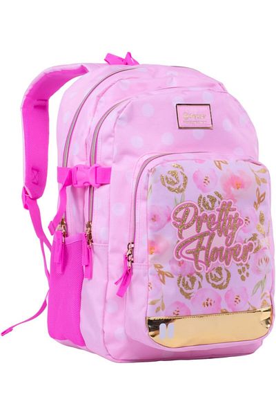 Pause Students Rose Print Backpack with 2 Main Compartments, 17.5-inch Size, Pink