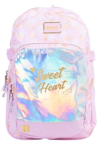 Pause Students Hearts Print Backpack with 2 Main Compartments, 17.5-inch Size, Pink