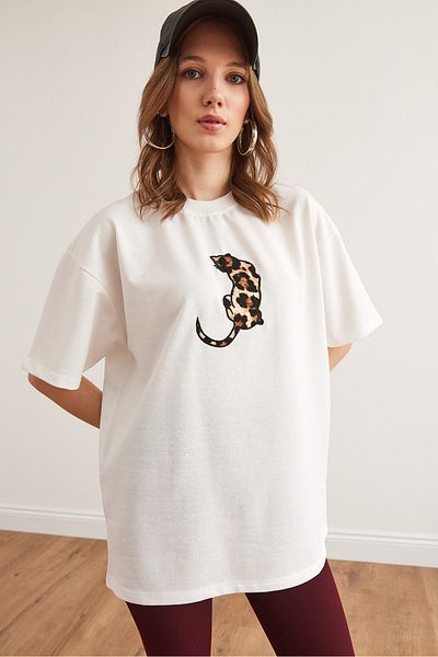 Olalook Μπλουζάκι White Leopard Appliqued - Γυναικείο 2 Ipo White