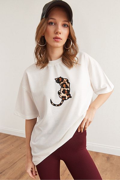 Olalook Μπλουζάκι White Leopard Appliqued - Γυναικείο 2 Ipo White