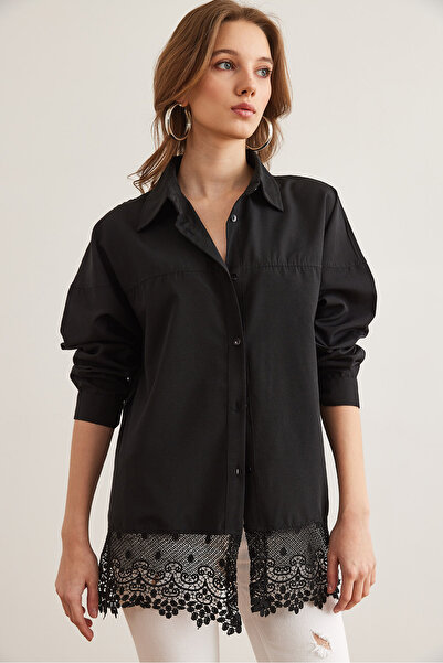 Olalook Női fekete csipke díszítésű barát ing