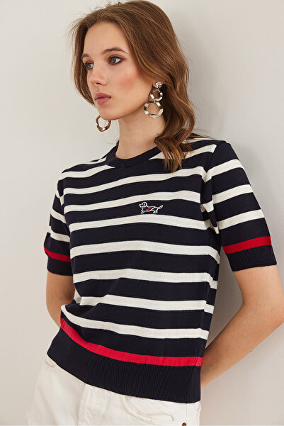 Olalook Σετ πλεκτά-μπλούζα με κέντημα σκύλου navy blue BLZ- 19002874