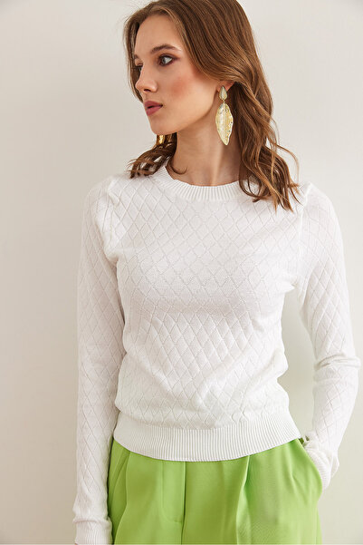 Olalook Set de tricotaje și bluză pentru femei cu model alb diamant